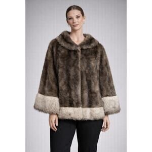 Regina Glenara by Glenoit Faux Fur Cape Brown Short Vintage Satin Lined Capelet